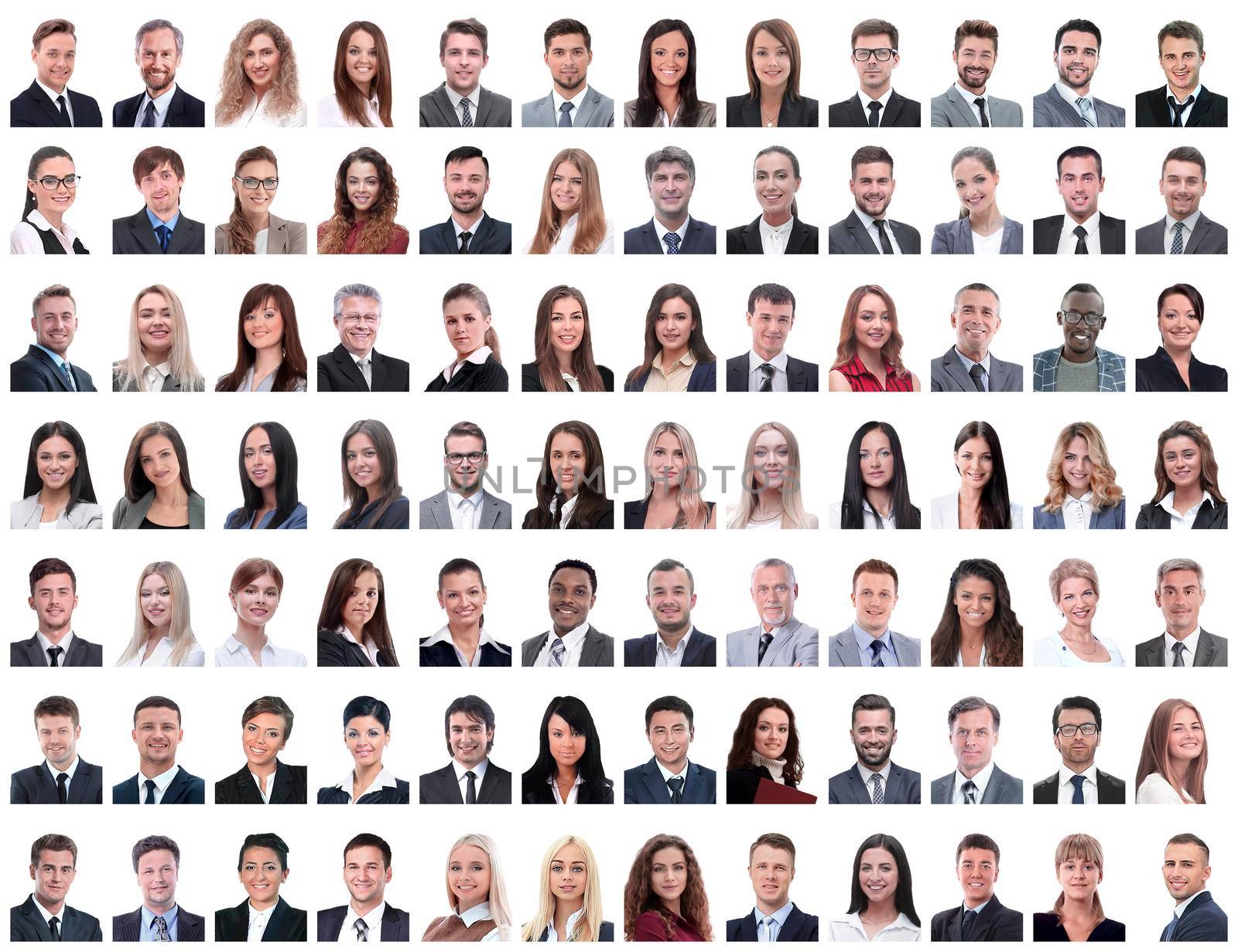 portraits of successful employees isolated on a white background . photo collage