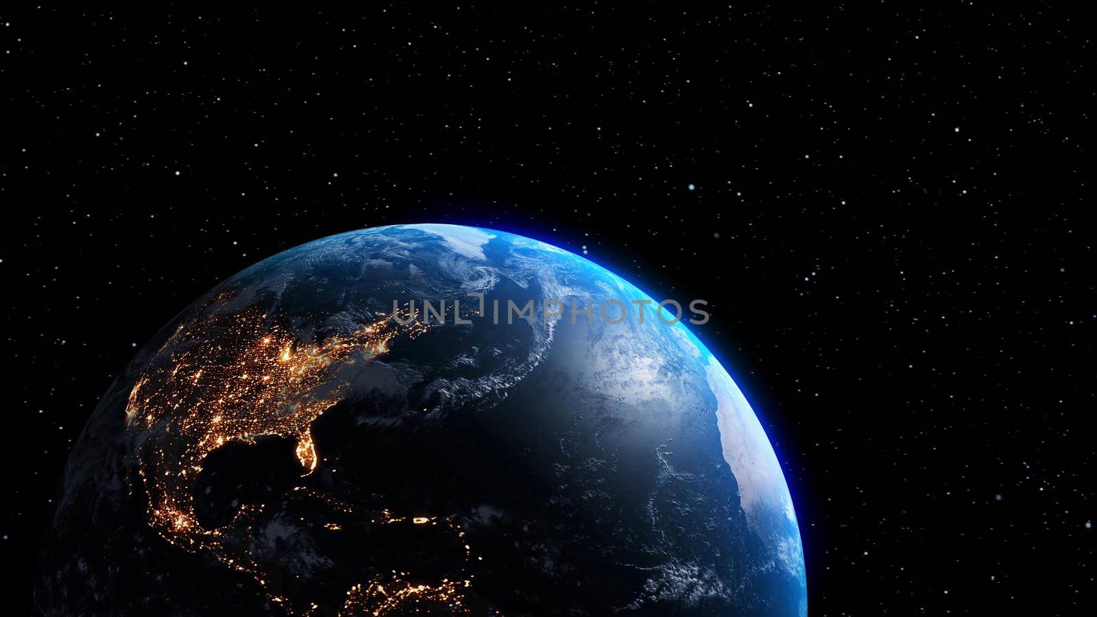 Planet earth with realistic geography surface and orbital 3D cloud atmosphere . Outer space view of world globe sphere of continents . 3D rendering graphic . Elements of this image furnished by NASA .