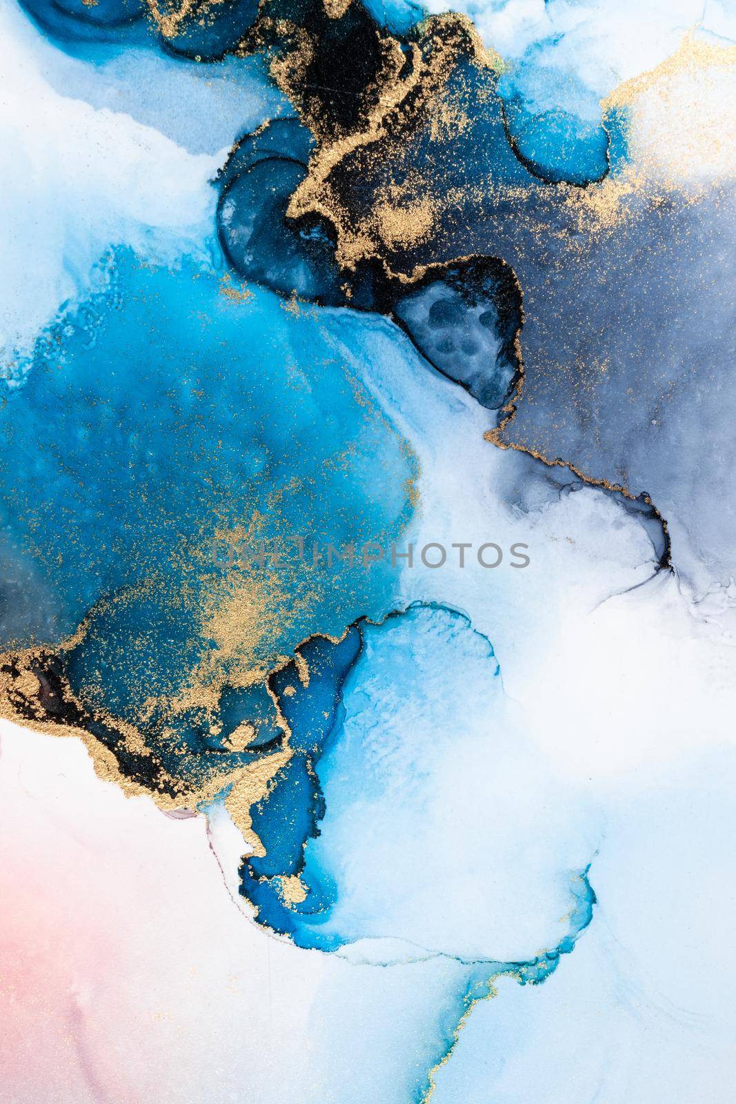 Luxury blue abstract background of marble liquid ink art painting on paper . Image of original artwork watercolor alcohol ink paint on high quality paper texture .