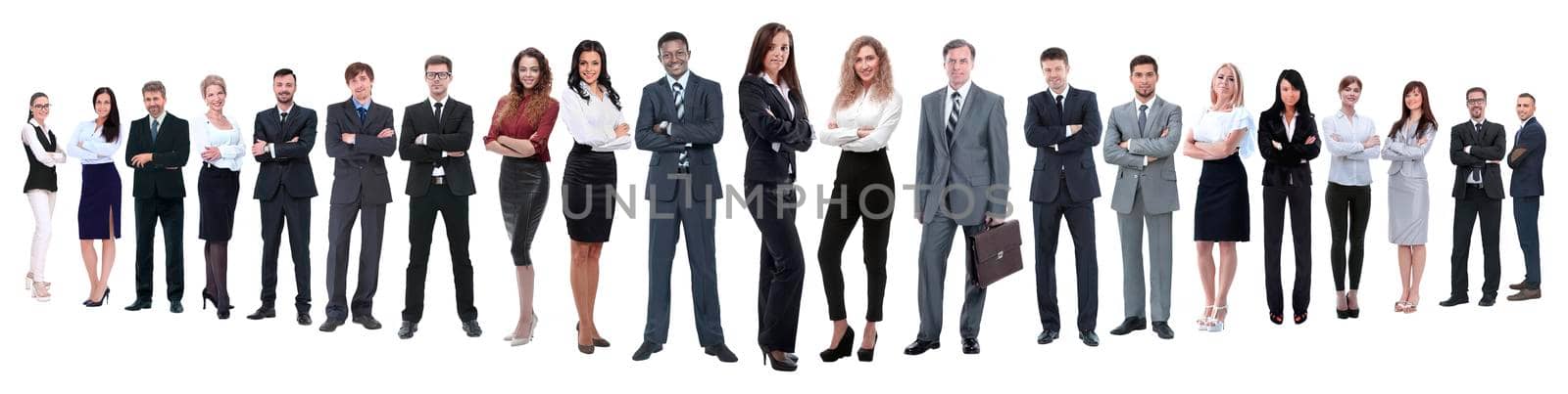 in full growth.boss and his business team standing together. isolated on white background.