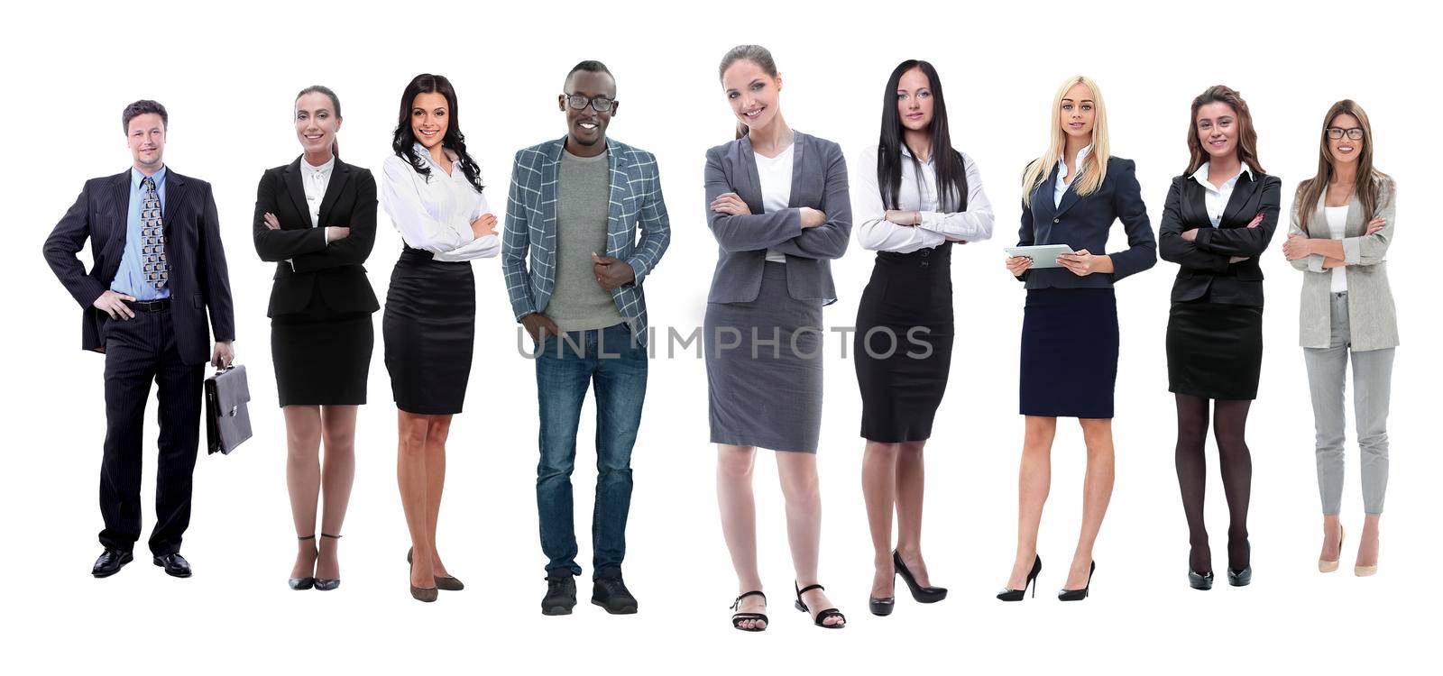 in full growth.professional business team isolated on white background.