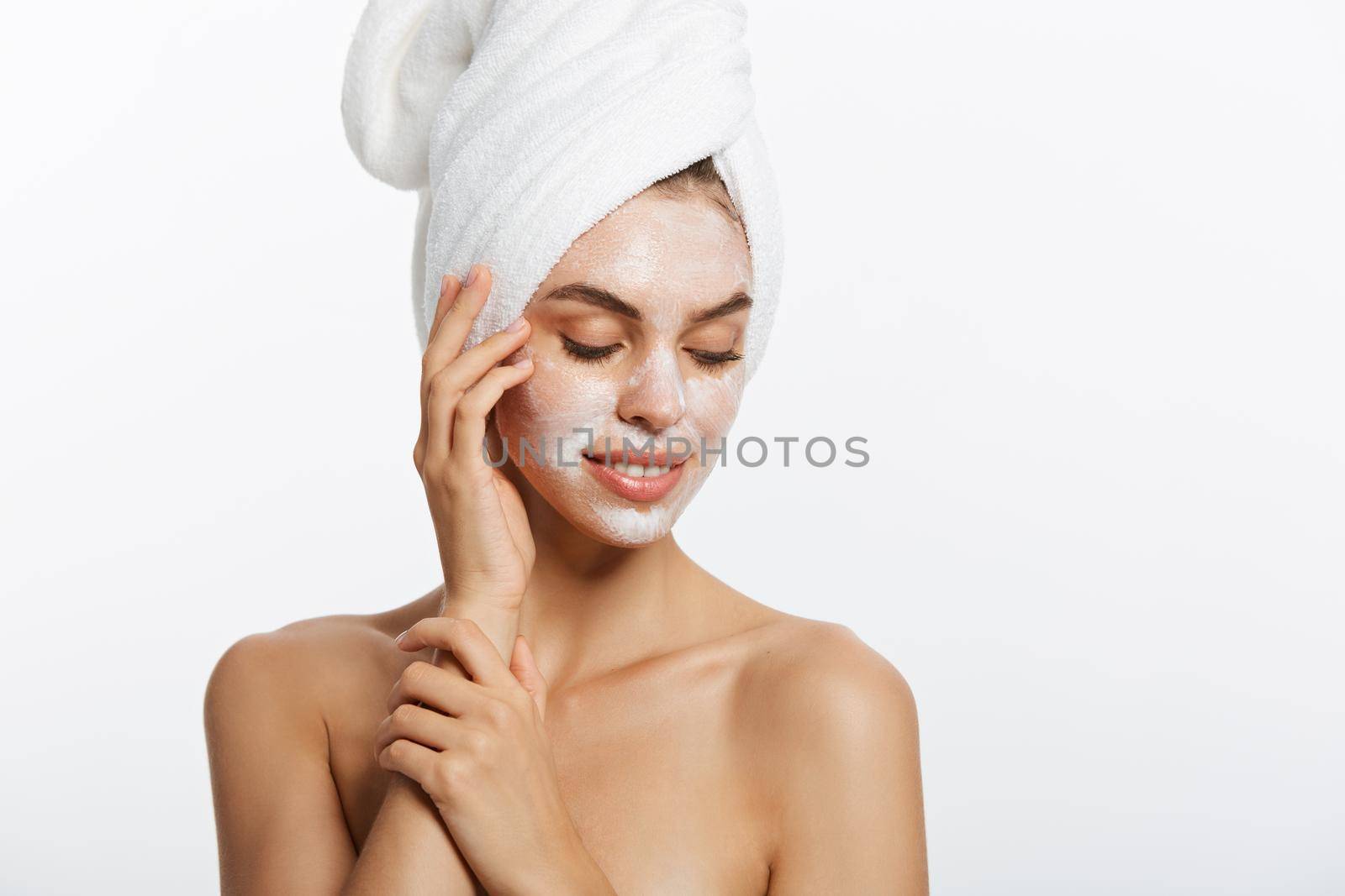 Beautiful young woman with towel showing thumbs up by Benzoix