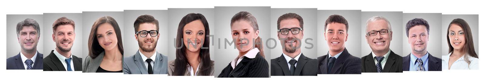 panoramic collage of portraits of successful business people. business concept