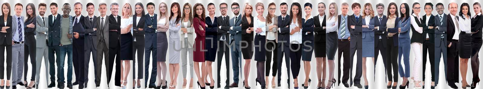 panoramic collage of a group of successful young business people. the concept of teamwork