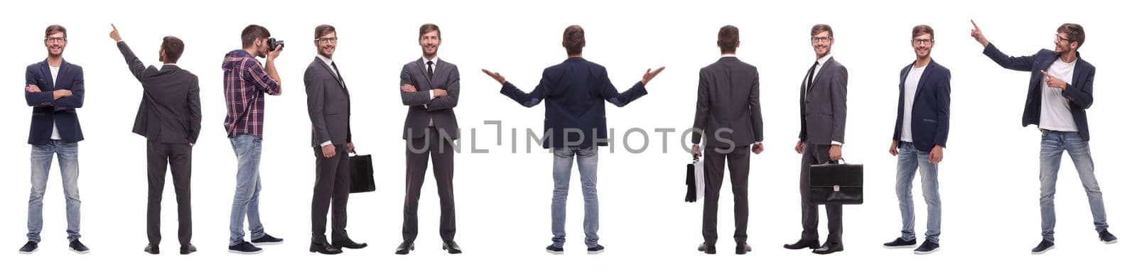 panoramic collage of self-motivated young man .isolated on white background