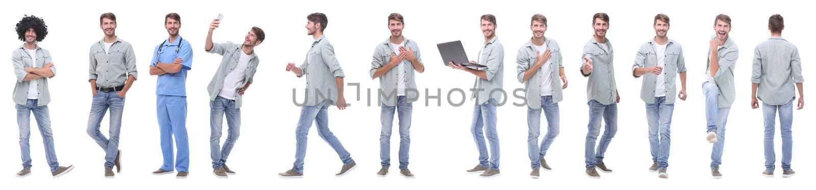 panoramic collage of young people leading a healthy lifestyle.isolated on white background