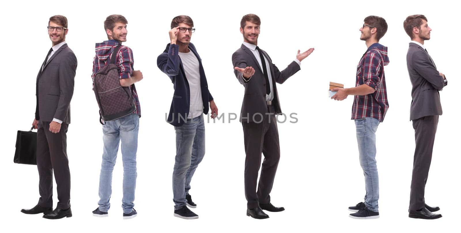 photo collage successful modern young man .isolated on white background