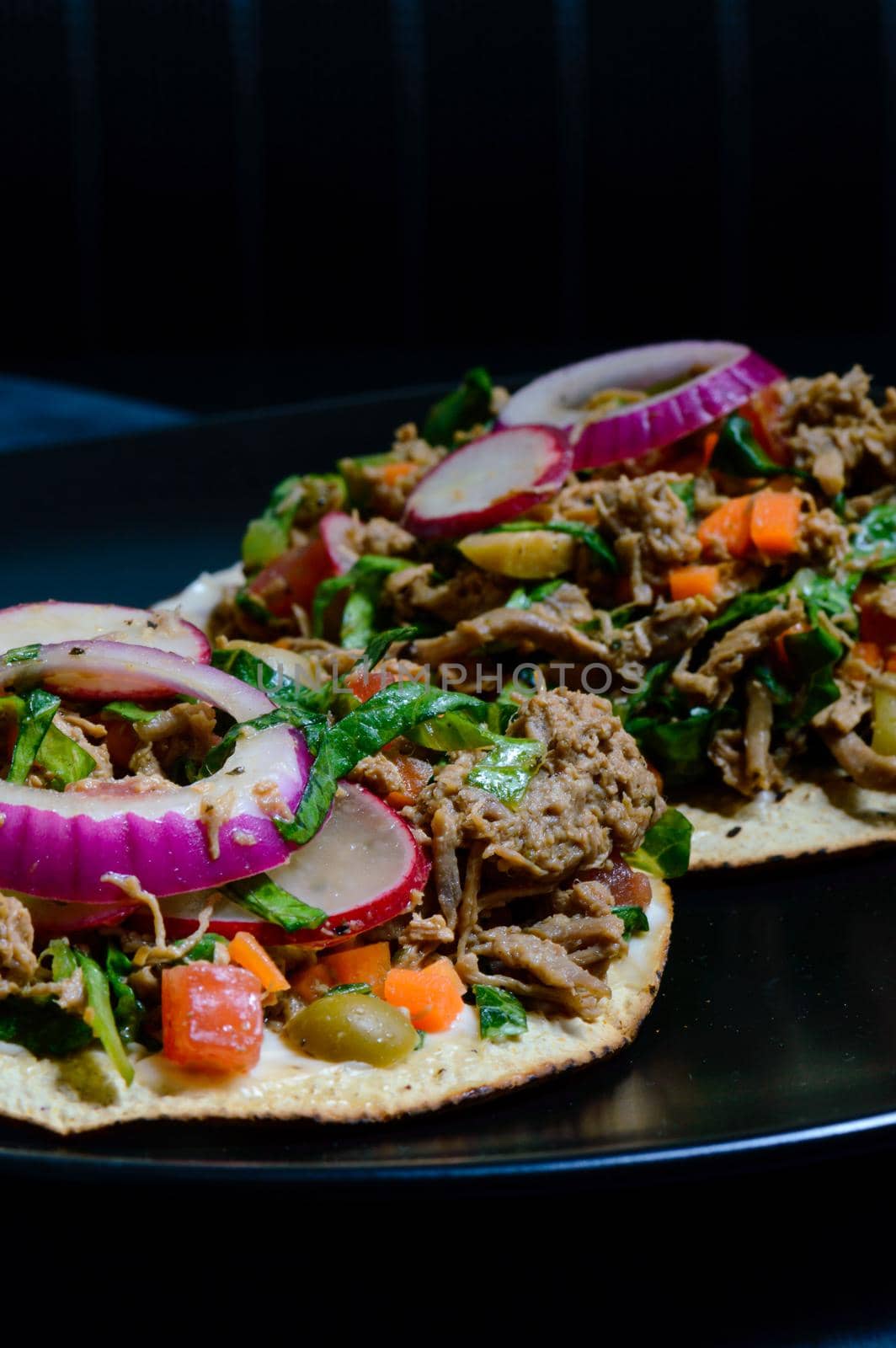 Beef salpicon. Mexican spicy beef steak salad and tostadas by RobertPB