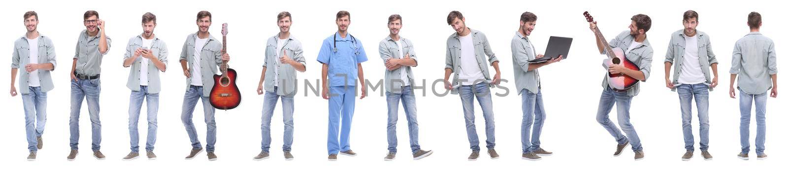 panoramic collage of young people leading a healthy lifestyle.isolated on white background