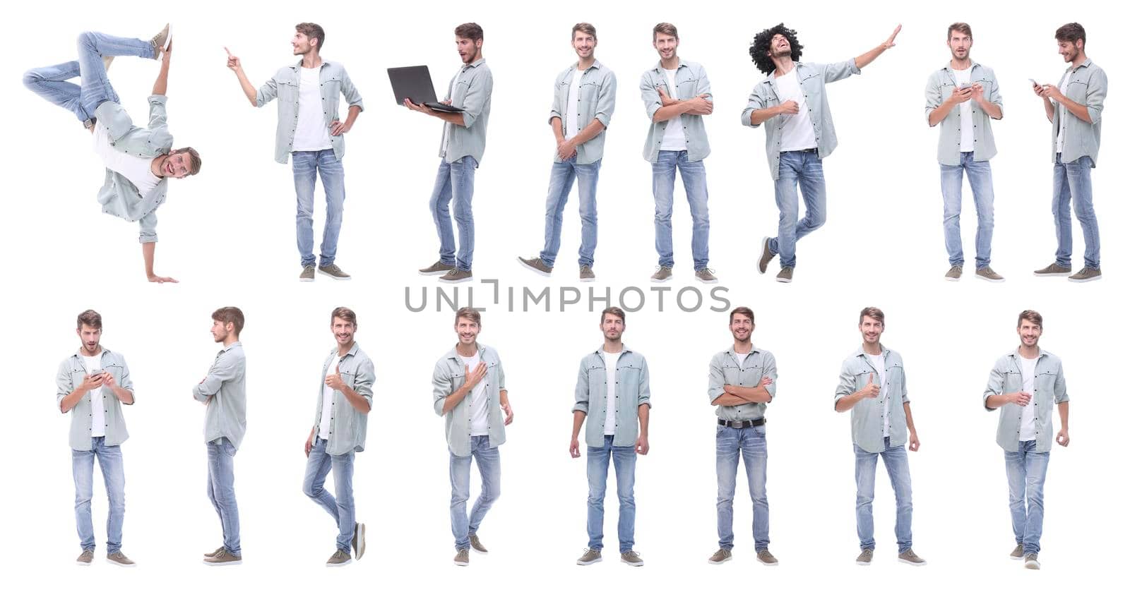 collage of photos of a modern handsome guy.isolated on white background.