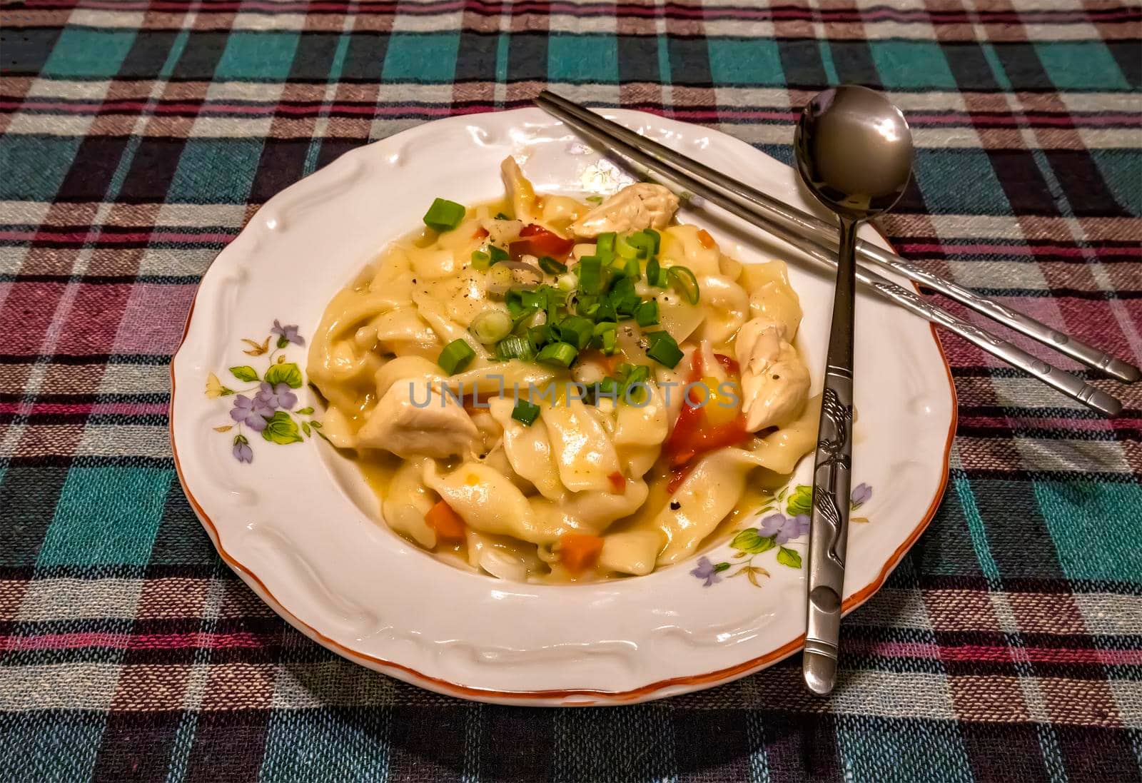 Traditional Italian pasta on the table in restaurant