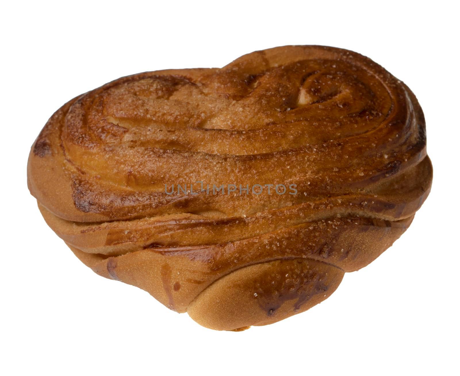 Appetizing baked bun ears on a white plate isolated