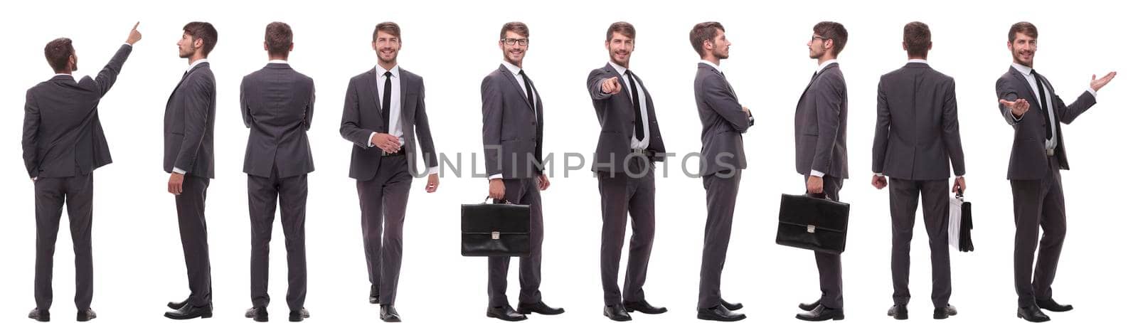 panoramic collage of various photos of a young businessman by asdf