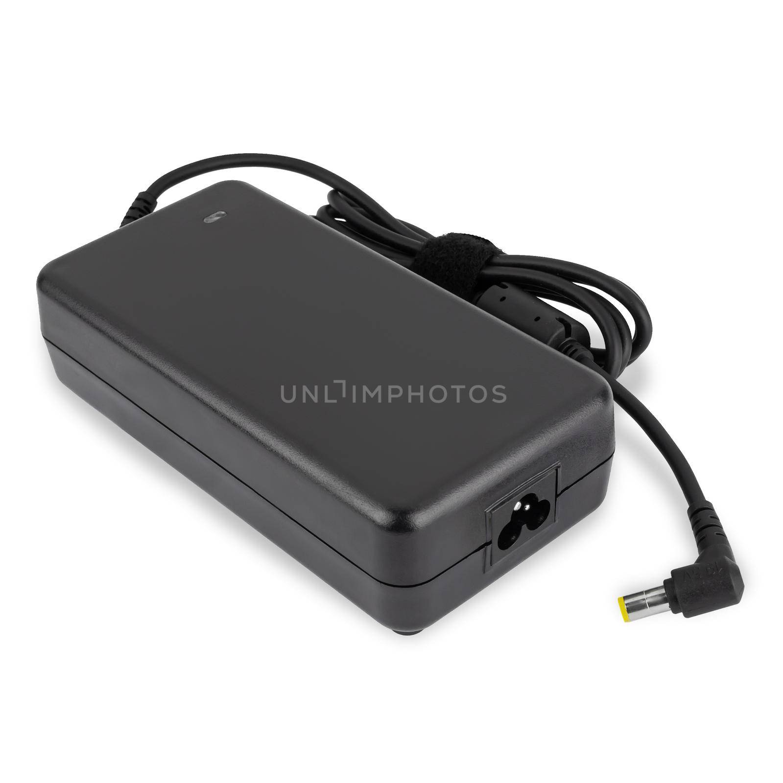 power adapter for a laptop, an accessory for a laptop, a spare for a computer, on a white background