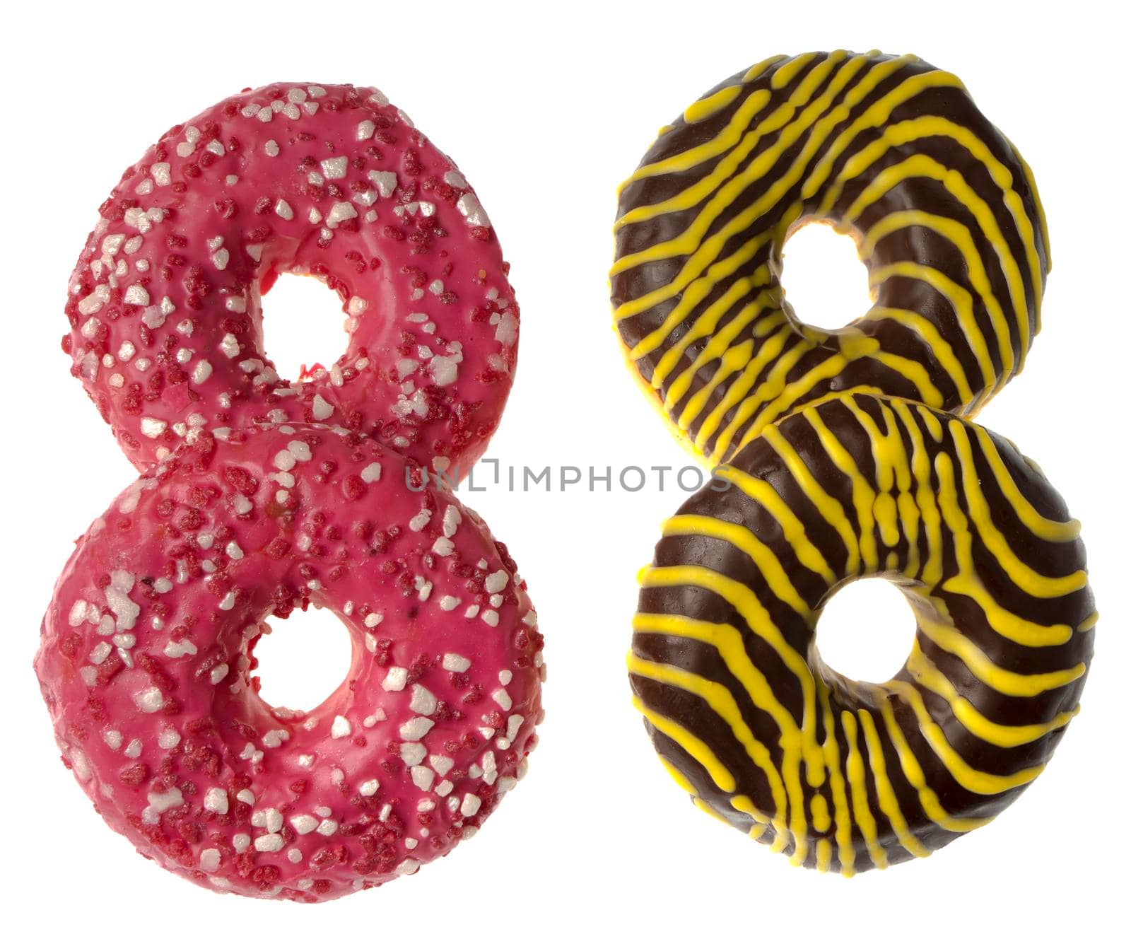 Four appetizing American donuts, on white background isolated