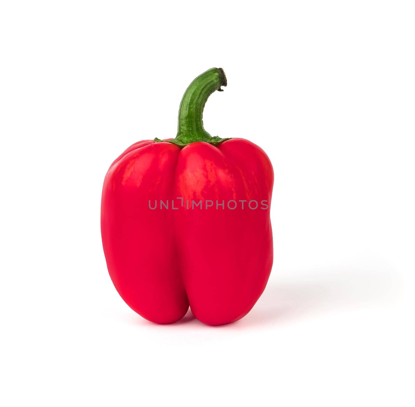 One whole bell pepper red on a white background, with a shadow