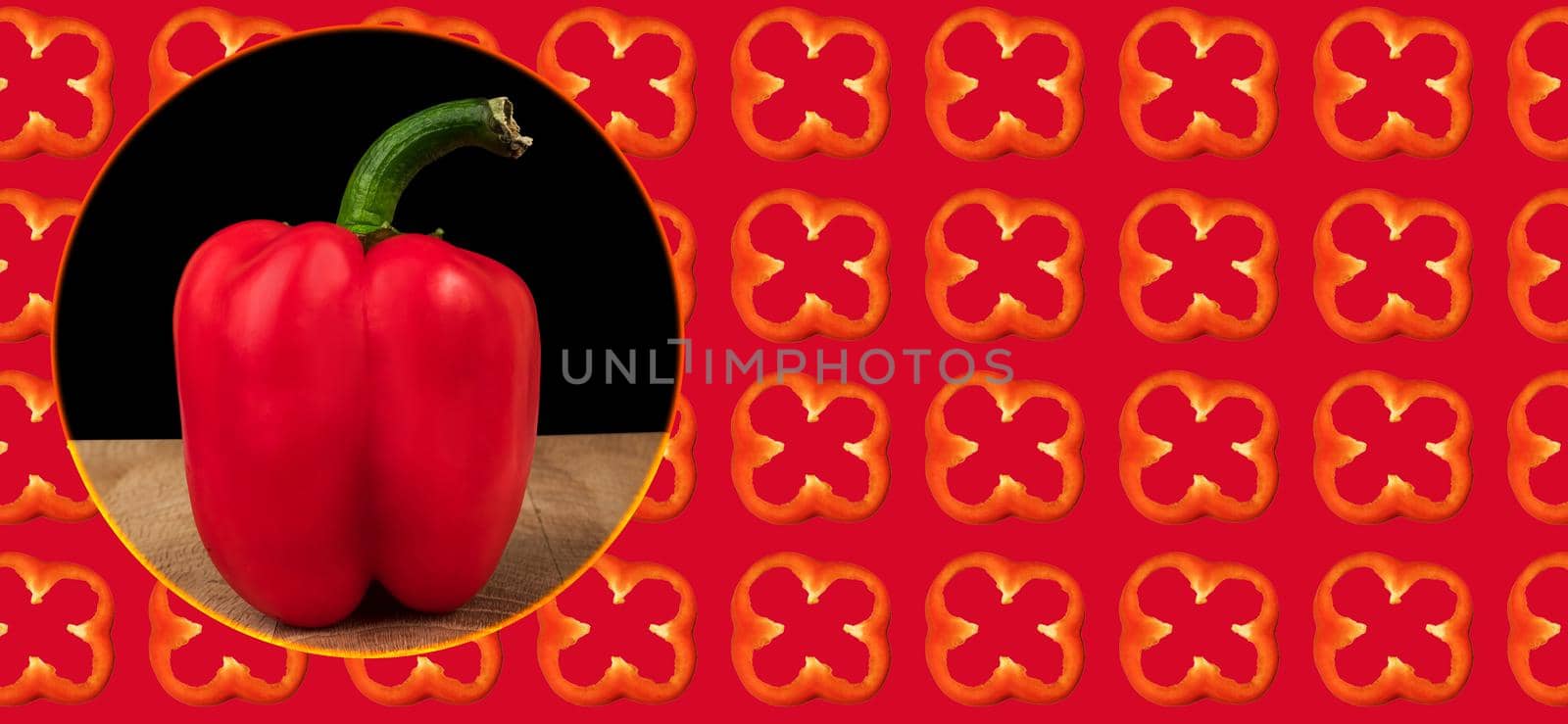 Ripe bell peppers red, on a wooden board on a black background, place for text, template for a banner by A_A
