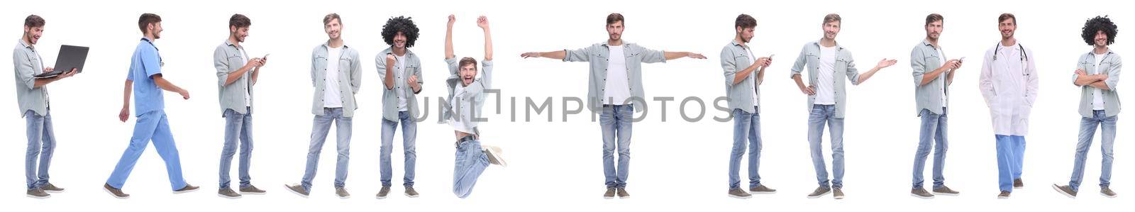 panoramic collage of young people leading a healthy lifestyle.isolated on white background