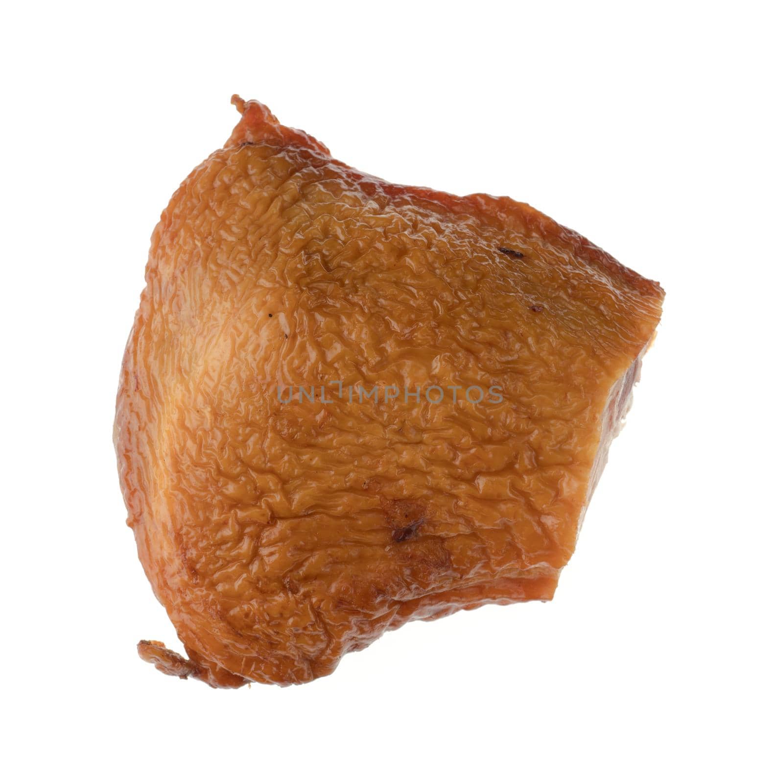 Piece of smoked chicken meat on white background, isolated