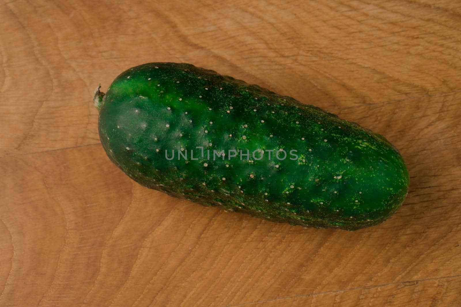One fresh green cucumber on a wooden board closeup shot by A_A