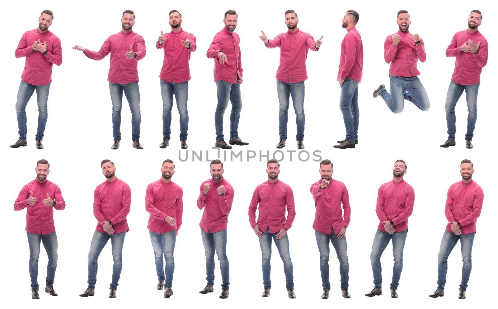 collage of photos of an emotional man in a red shirt by asdf