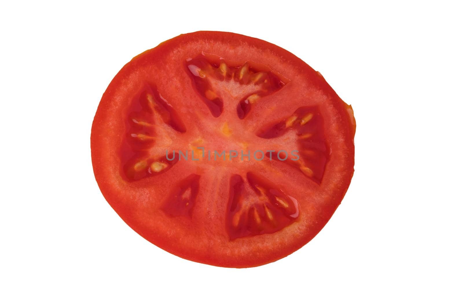 Sliced red tomatoes in slices, slices on a white background in isolation
