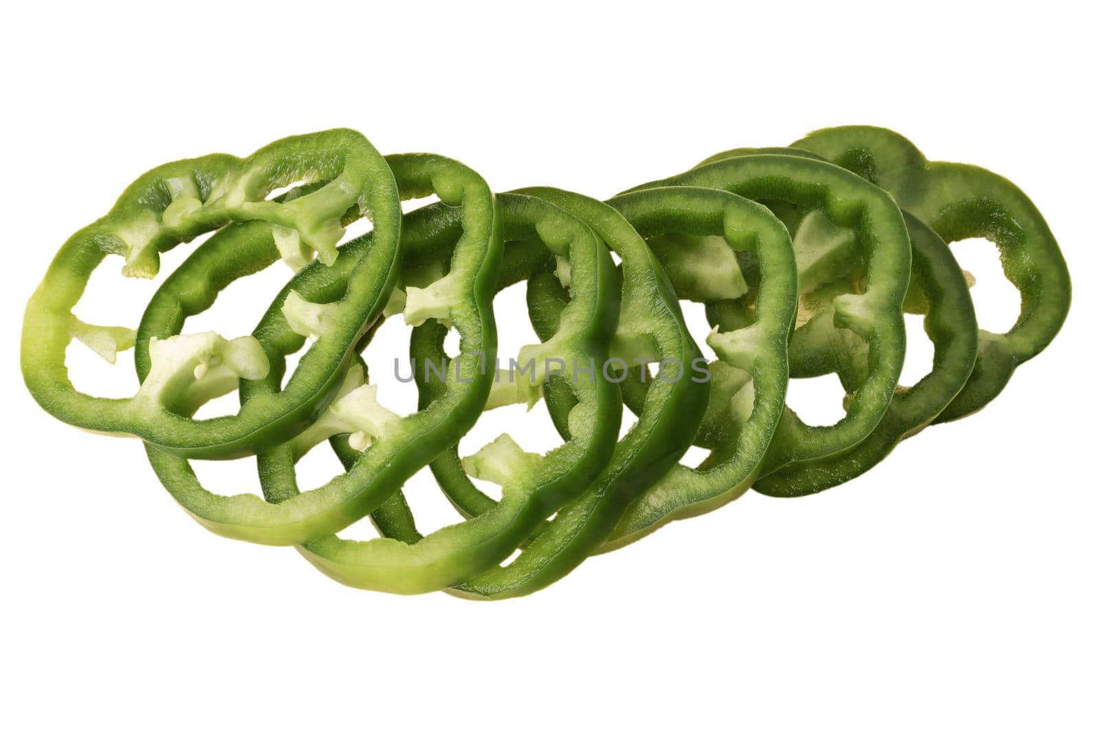 Sliced green bell pepper, isolated on white background by A_A