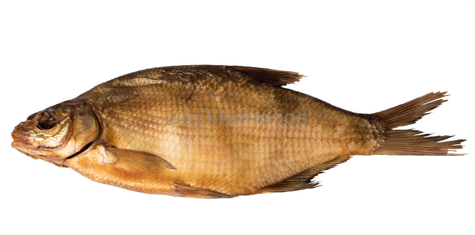 Cold smoked fish bream on a white background