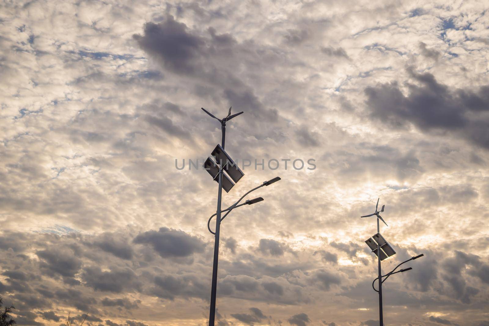 solar panels and wind power farm , new energy background.