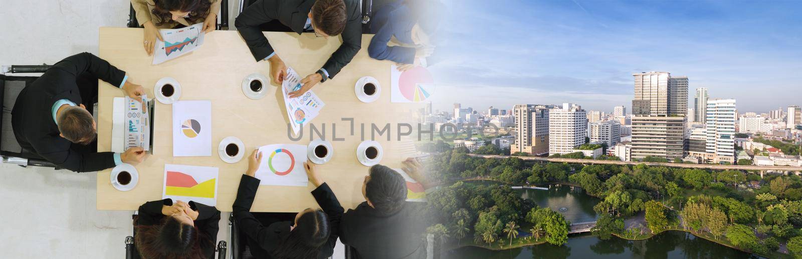 Business people group meeting shot from top view broaden view by biancoblue