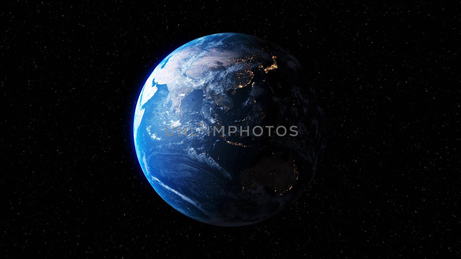 Planet earth with realistic geography surface and orbital 3D cloud atmosphere by biancoblue