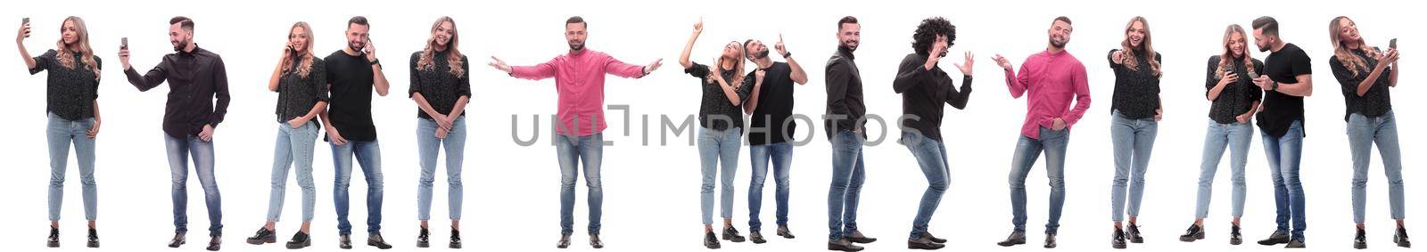 collage of photos of modern casual young people. isolated on a white background