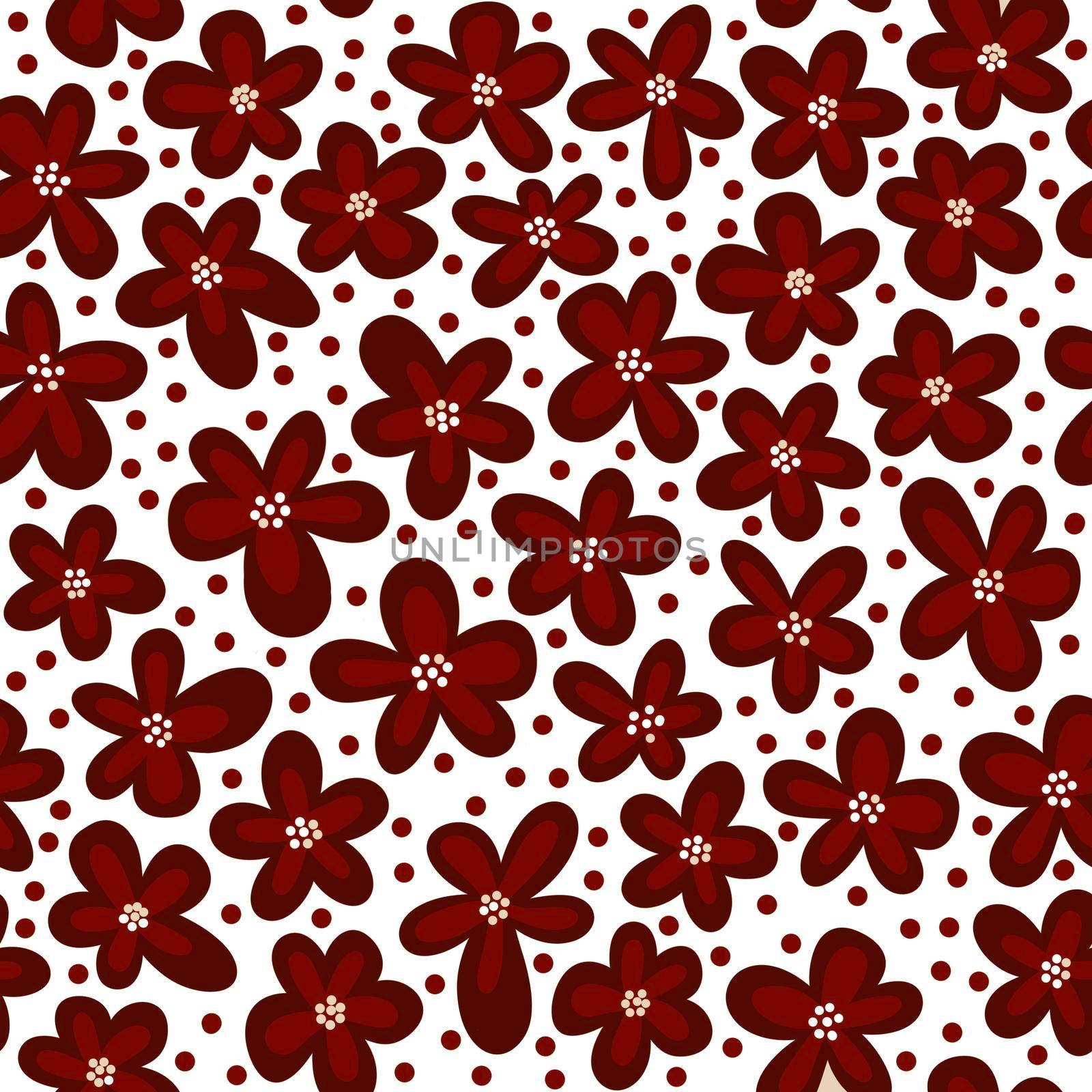 Hand drawn seamless floral pattern with burgundy marsala flowers on neutral beige background. Elegant red black white leaves petals blossom for textile wrapping paper. Summer fall autumn wedding design in minimalist style. by Lagmar