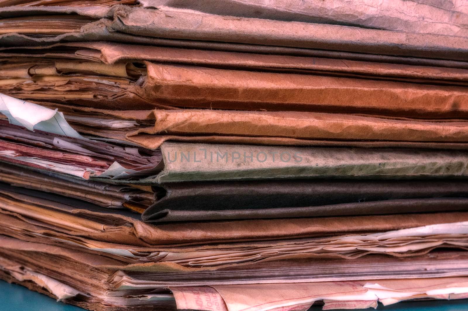 Many Old Document Folders in the Library. Close up