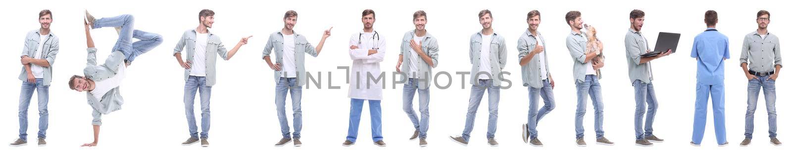 panoramic collage of young people leading a healthy lifestyle.isolated on white background