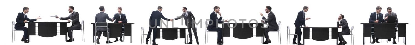 business colleagues discussing that the sitting at the table . isolated on white