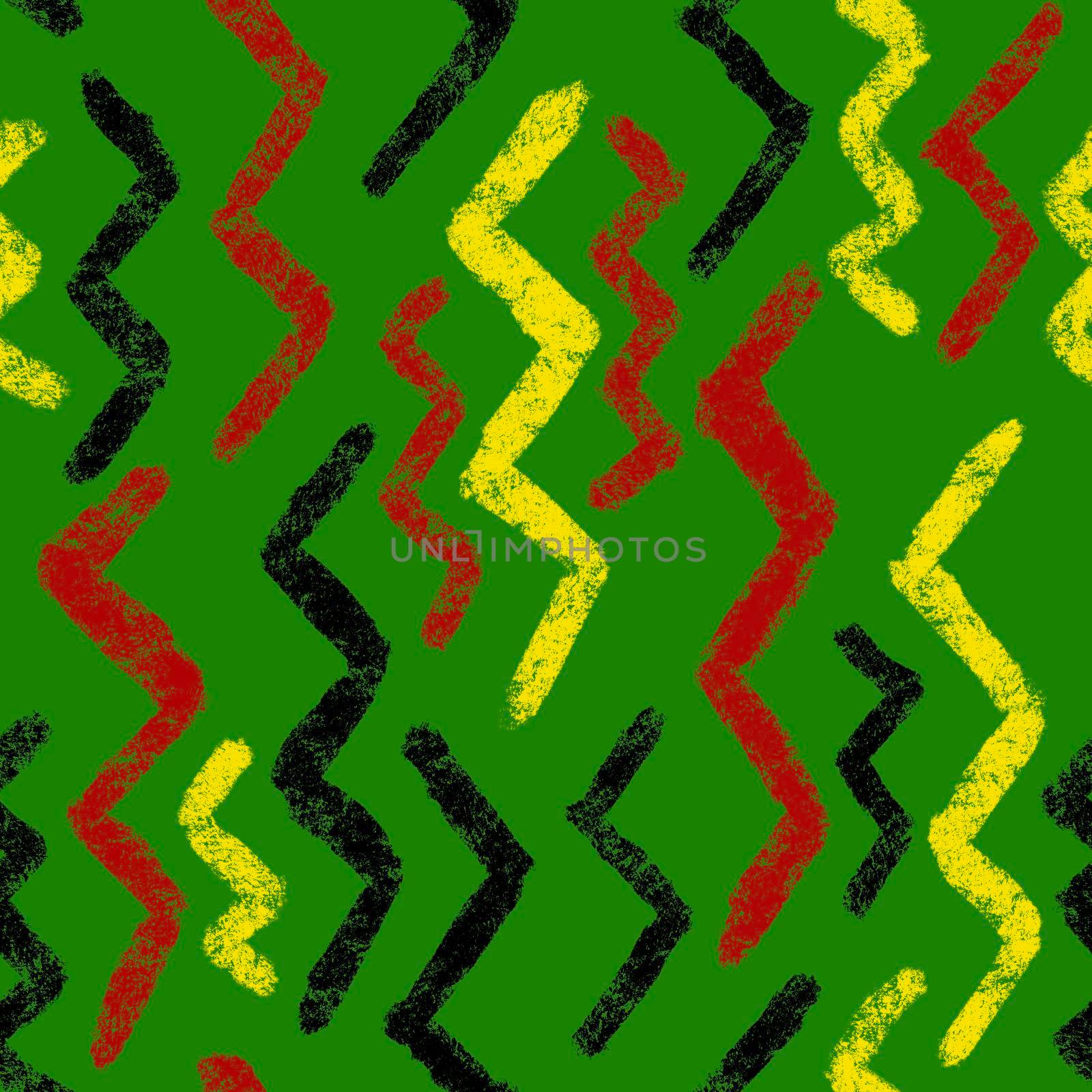 Hand drawn seamless pattern with african geometric ornament design print, Juneteenth freedom 1865 fabric, yellow green red black abstract shapes kente cloth, ethnic background. by Lagmar