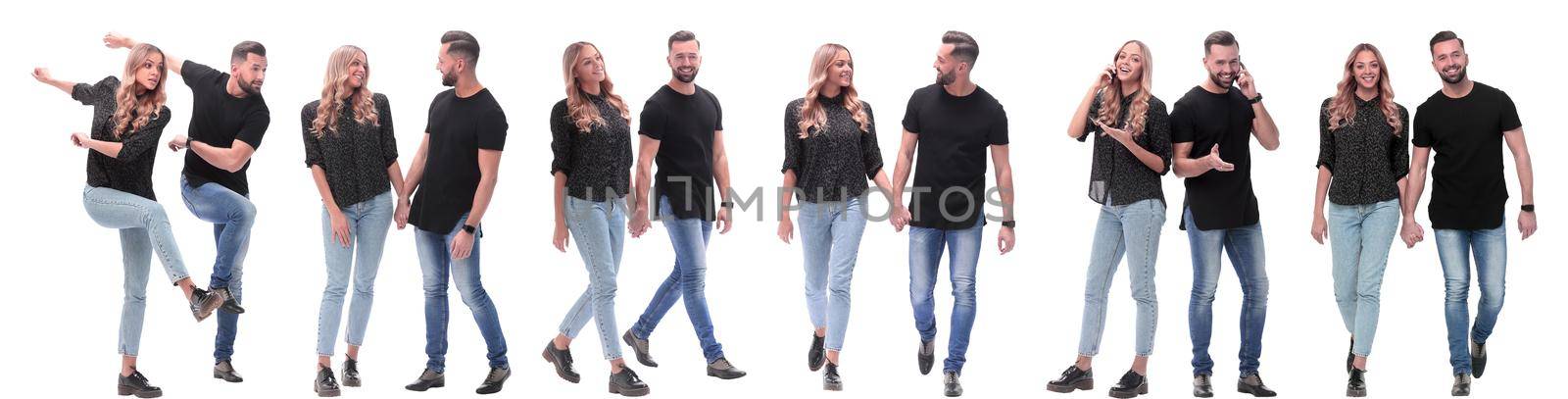 collage of photos of a couple of happy young people . isolated on a white background