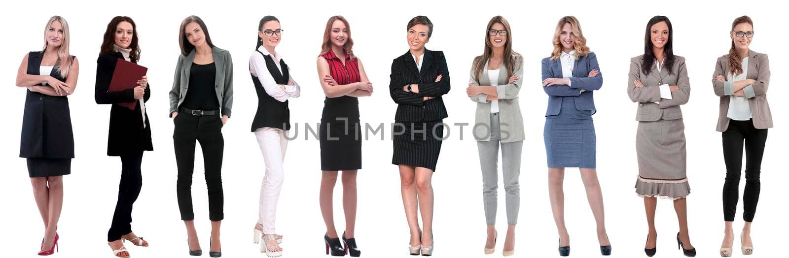 panoramic collage of a group of successful young business women. isolated on white background