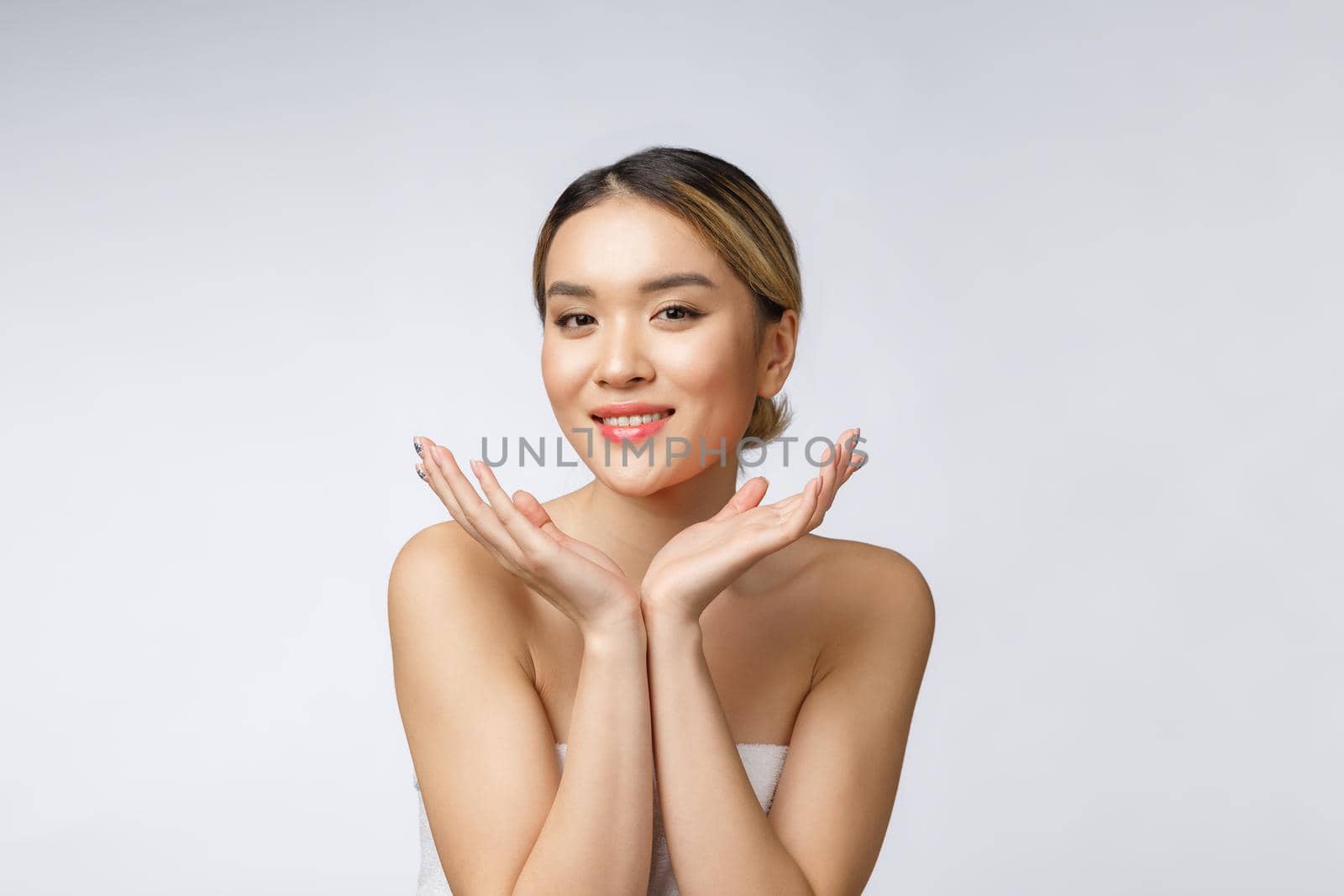 Beautiful Charming Asian young woman smile with white teeth, feeling so happiness and cheerful with healthy skin,isolated on white background.