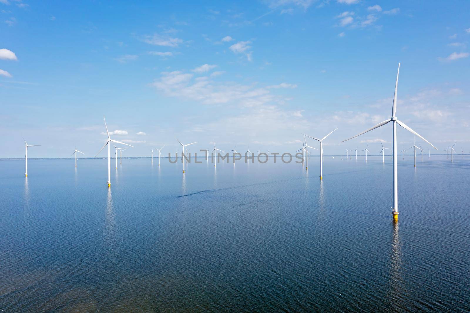 Aerial from windturbines at the IJsselmeer in the Netherlands