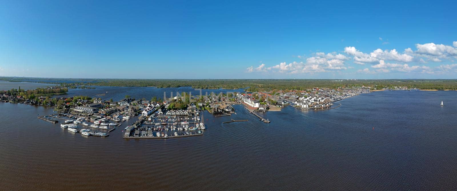Aerial panorama from the village and harbor in Loosdrecht in the Netherlands