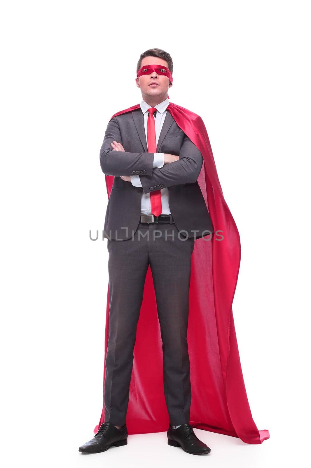 in full growth. responsible businessman superhero . isolated on white background