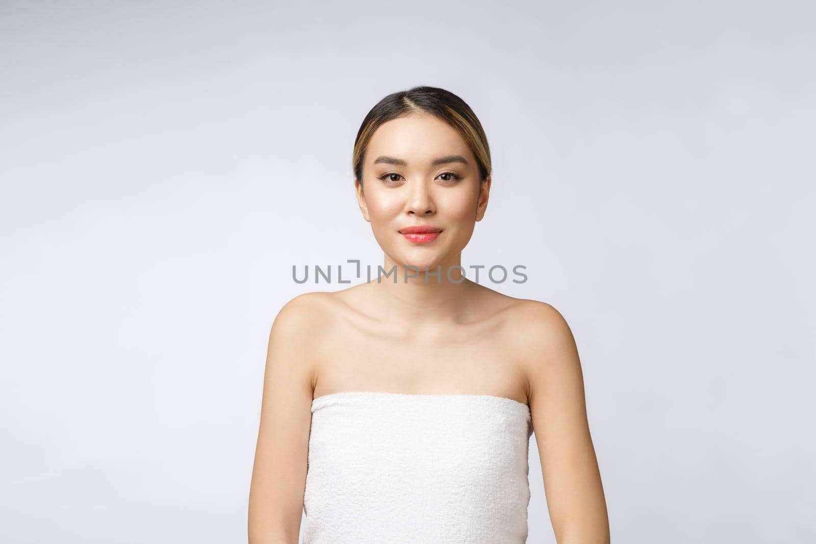 Beautiful Attractive Charming Asian young woman smile feeling so happiness and cheerful with healthy skin,isolated on white background,Beauty Concept by Benzoix