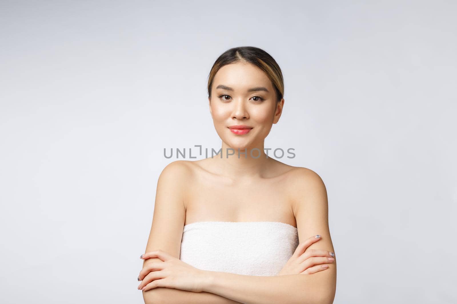 Beautiful Attractive Charming Asian young woman smile feeling so happiness and cheerful with healthy skin,isolated on white background,Beauty Concept by Benzoix