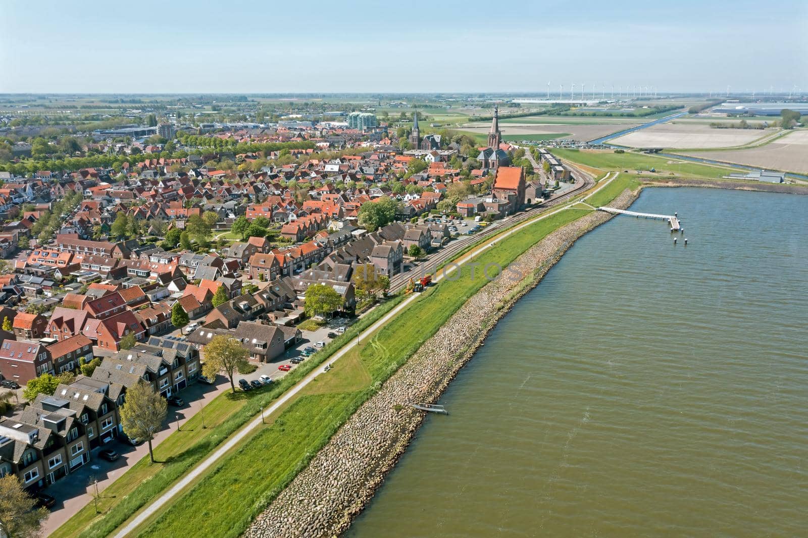 Aerial from the city Medemblik at the IJsselmeer in the Netherlands