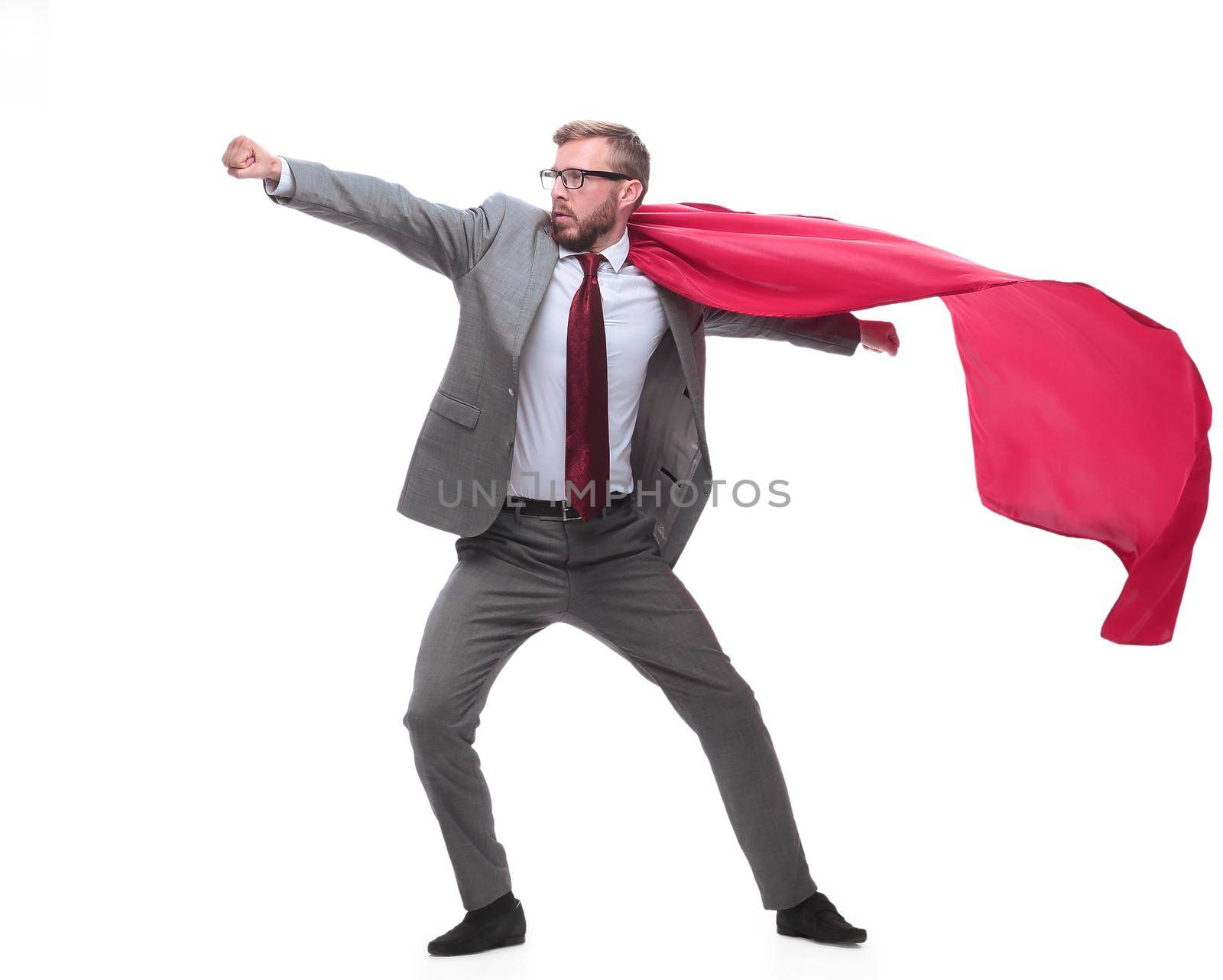in full growth. Competitive superhero business men is ready to start.isolated on white