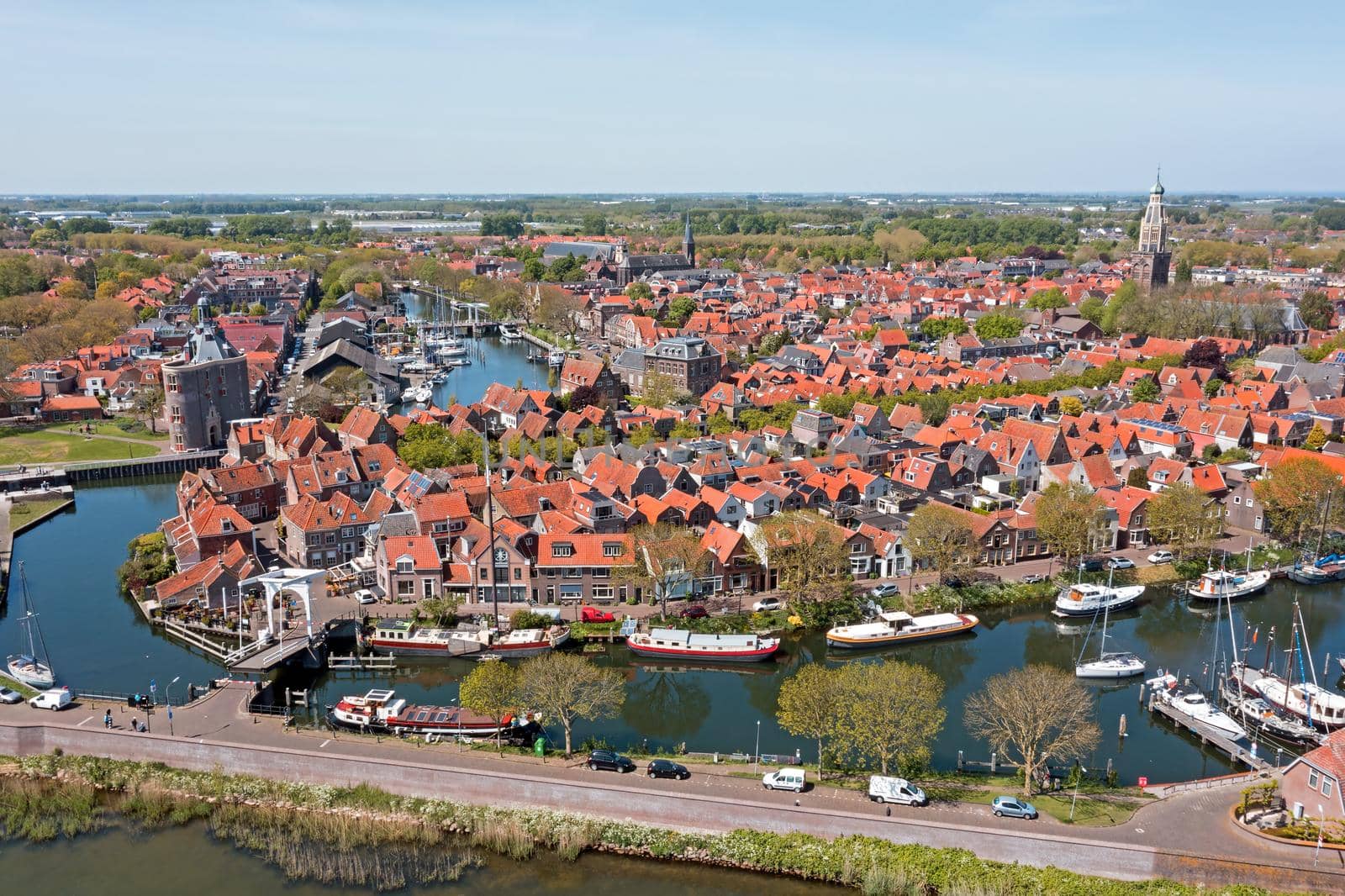 Aerial from the historical city Enkhuizen in the Netherlands