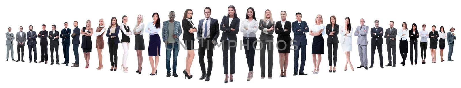 panoramic photo of a professional numerous business team.isolated on white background.