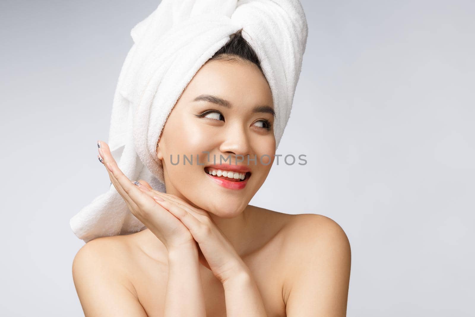 Beautiful Charming Asian young woman smile with white teeth, feeling so happiness and cheerful with healthy skin,isolated on white background.